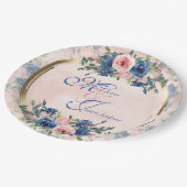 Assiettes En Carton Watercolor Navy & Blush Mariage (Angle)