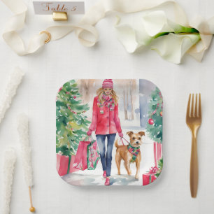 Assiettes En Carton Watercolor Noël Fashion Shopping Girl