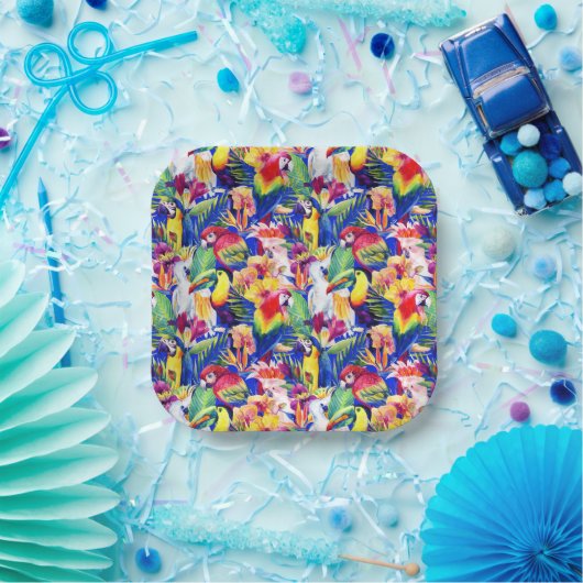 Assiettes En Carton Watercolor Parrots (Fête)