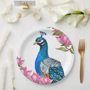 Assiettes En Carton Watercolor peacock