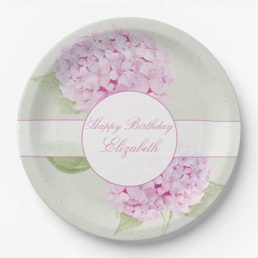 Assiettes En Carton Watercolor Pink Hydrangea Invitation (Devant)