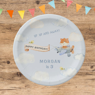 Assiettes En Carton Watercolor Plane Cute Fox fête d'anniversaire