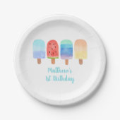 Assiettes En Carton Watercolor Popsicle Blue Boy Anniversaire (Devant)