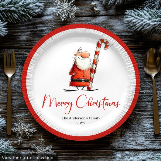 Assiettes En Carton Watercolor Santa Funny Joyful Holiday Tableware