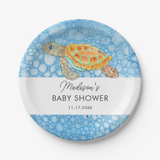 Assiettes En Carton Watercolor Sea Turtle Personalized Baby Shower