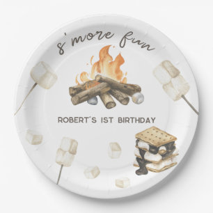 Assiettes En Carton Watercolor S'more Camping Fire 1er anniversaire