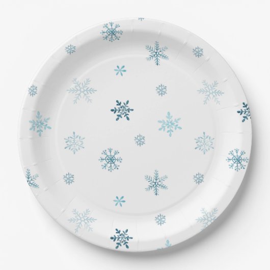 Assiettes En Carton Watercolor Snowflakes Christmas Plate (Devant)