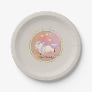 Assiettes En Carton Watercolor Unicorn Rainbow Party