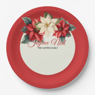 Assiettes En Carton Watercolor Vintage Floral Red Poinsettia Christmas