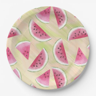 Assiettes En Carton Watercolor Watermelon Slices Peinture Brush Strots
