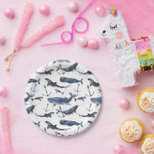Assiettes En Carton Watercolor Whale & Anchor Pattern (Fête)