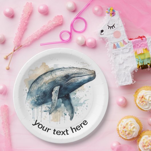 Assiettes En Carton Watercolor Whale Wonder, personnalisé (Fête)