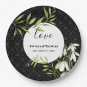 Assiettes En Carton Watercolor White Snowdrops et Laurel Damask (Devant)