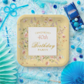 Assiettes En Carton Watercolor Wildflowers 40th Yellow Birthday (Fête)