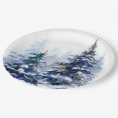 Assiettes En Carton Watercolor winter forest Christmas tree (Angle)