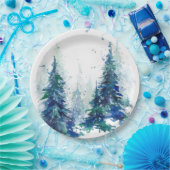 Assiettes En Carton Watercolor winter forest Christmas tree (Fête)