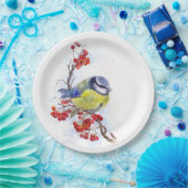 Assiettes En Carton Watercolor winter titmouse bird illustration branc (Fête)