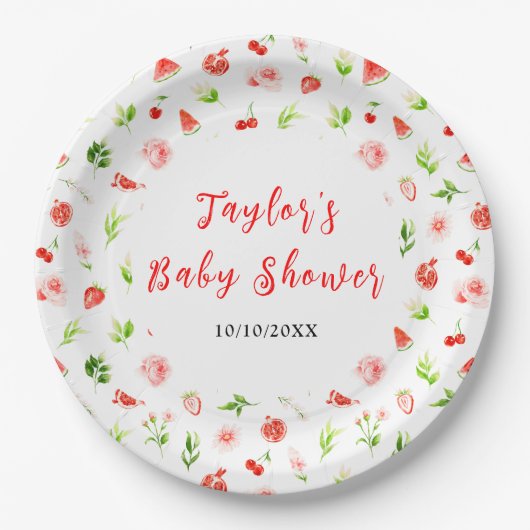 Assiettes En Carton Watermelon and Pomegranate Baby Shower (Devant)