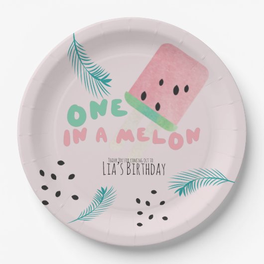 Assiettes En Carton Watermelon Birthday Girl / One in a Melon Pink (Devant)