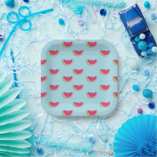 Assiettes En Carton Watermelon Slices on Teal Pattern (Fête)