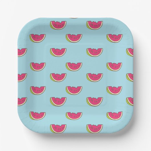 Assiettes En Carton Watermelon Slices on Teal Pattern (Recto)