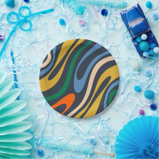 Assiettes En Carton Wavy Loops Retro Moderne Motif Abstrait (Fête)