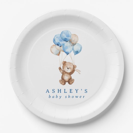 Assiettes En Carton We Can Bearly Wait Blue Boy Bear Baby Shower (Devant)
