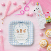 Assiettes En Carton We Can Bearly Wait Blue Gingham Baby Shower (Fête)