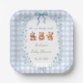 Assiettes En Carton We Can Bearly Wait Blue Gingham Baby Shower (Recto)