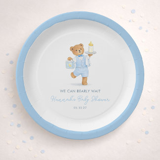 Assiettes En Carton We Can Bearly Wait Cute Blue Boy Teddy Baby Shower