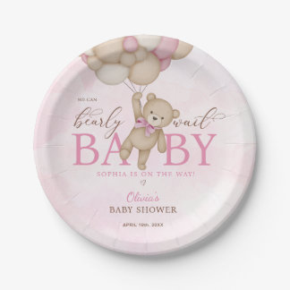 Assiettes En Carton We Can Bearly Wait Pink Baby Shower