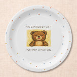 Assiettes En Carton We Can Bearly Wait! Simple Hand Drawn Baby Shower<br><div class="desc">Celebrate the little cub on the way with these adorable “We Can Bearly Wait” baby shower paper plates, featuring a sweet hand-drawn teddy bear illustration in a soft butter yellow tone. The playful, storybook-style artwork paired with a clean, minimal layout adds a charming touch to dessert tables, drink stations, or...</div>