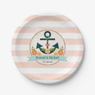 Assiettes En Carton Wedding shower d'Ancres nautiques de Corail et de 