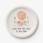 Assiettes En Carton Wedding shower de basket-ball floral monogramme (Devant)
