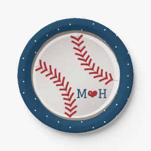 Assiettes En Carton Wedding shower de coeur de baseball monogramme