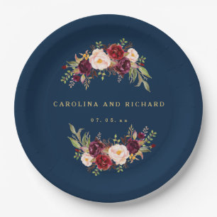 Assiettes En Carton Wedding shower rustique floral de bleu marine de