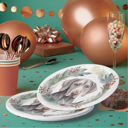 Assiettes En Carton Weimaraner Christmas Wreath Festive Pup (Multi)