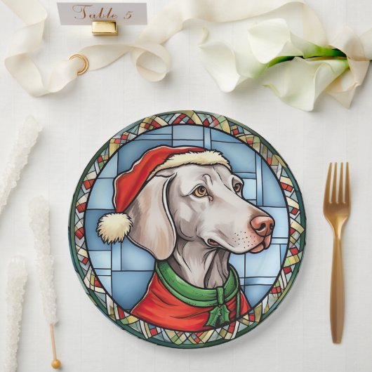 Assiettes En Carton Weimaraner Vitrail Noël (Mariage)