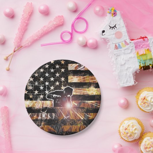 Assiettes En Carton Welding Flag Sparks and Flames (Fête)