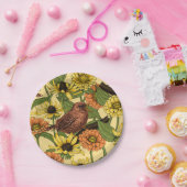 Assiettes En Carton Wens et fleurs sur jaune pâle (Fête)