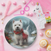Assiettes En Carton West Highland White Terrier Dog dans la neige Noël (Fête)
