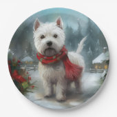 Assiettes En Carton West Highland White Terrier Dog dans la neige Noël (Devant)