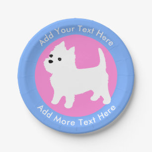 Assiettes En Carton West Highland White Terrier Westin Rose and Blue