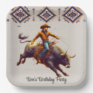 Assiettes En Carton Western Cowboy Bull Rider Aztec fête d'anniversair