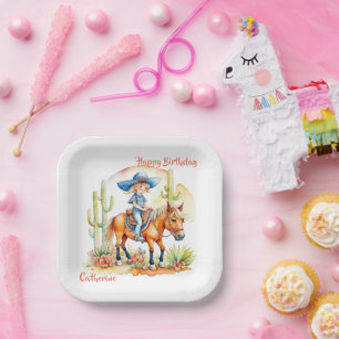 Assiettes En Carton Western Cowgirl on Horse Anniversaire personnalisé