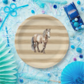 Assiettes En Carton Western Farm Crem Stripes Horse Anniversaire (Fête)
