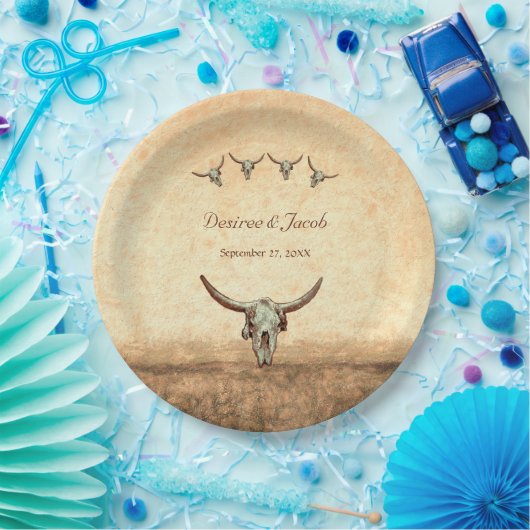 Assiettes En Carton Western Mariage Rustic Country Cow Bull Skull (Fête)