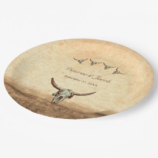 Assiettes En Carton Western Mariage Rustic Country Cow Bull Skull (Angle)