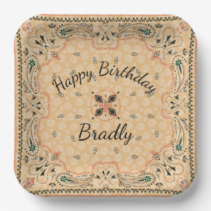 Assiettes En Carton Western Paisley Gold Bandana Custom 9"