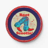Assiettes En Carton Western Party Cowboy Boot Scootin" Danse Rouge (Devant)